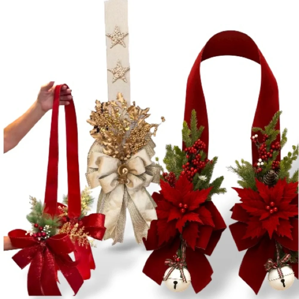 Over The Door Scapular Double Christmas Swag Christmas Bow Wreath Ribbon custom
